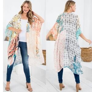 Comfy Luxe Kimono One Size Multicolor Patchwork Floral Boho Lightweight Beachy
